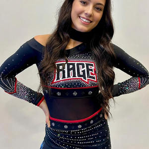 高校カスタムオールスターコンペティション黒とピンクの長袖チアリーディングユニフォーム応援ユニフォーム - Product Image 4