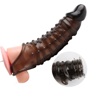 Anneau pénien en caoutchouc souple noir granulé avec gaine extensible en forme de griffe de loup pour le plaisir sexuel - Product Image 2