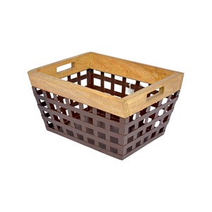 Wholesale Square Metal Wooden Kitchen <b>Basket</b> Wooden Side Handle Home <b>Storage</b> Fruits <b>Vegetables</b> General <b>Storage</b> <b>Baskets</b> Felt Iron - Product Image 1