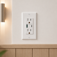 Stopkontak Dinding Pengisian Cepat Standar AS PD20W dengan Port USB Type-C dan USB-A, Panel PC, Arus Terukur 15A, 2 Stopkontak AC untuk Penggunaan Rumah Tangga