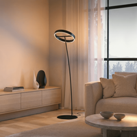Lampe de sol LED ronde design moderne avec télécommande pour salon, chambre, bureau, coin lecture