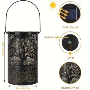 Lanterne Solaire Extérieure Étanche en Métal <span class=keywords><strong>à</strong></span> Motif Arbre Creux, Lumière de Projection pour Jardin, Patio, <span class=keywords><strong>D</strong></span>écoration du Ramadan, Suspendue ou sur Pied - Product Image 6