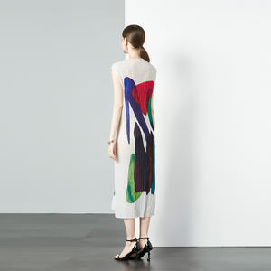 定制新款时尚百褶女式优雅Midi无袖休闲宽松款式 - Product Image 3