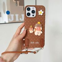 Nouvelle coque de téléphone 3D dessin animé avec bracelet pour iPhone 17 Pro Max 16 15 13, antichoc, grande fenêtre pour appareil photo, coque couple