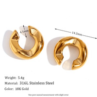 Pendientes simples de moda explosiva de diseño, chapado en acero inoxidable, fundición de oro de 18 quilates, Clip de oreja de corte grueso en forma de C