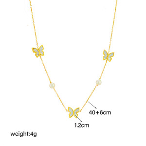 Butterfly Pendant Necklace Gold Stainless Steel Pearl Chain Elegant Collarbone Jewelry Gift For Women - Product Image 4