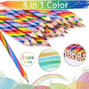 Hexagonal Multi Coloured Jumbo Wood <b>Pencils</b> 4 Color in 1 Lead Rainbow Colored <b>Pencils</b> - Product Image 3