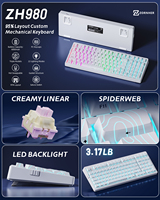 Teclado Mecánico Topográfico Blanco Zornher ZH980, Retroiluminación RGB Programable, Teclado para Juegos de Tres Modos para Oficina