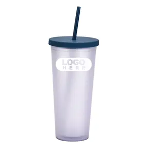 700Ml Herbruikbare Plastic Drinkkoffie Cup Relatiegeschenken Doorzichtig Frosted Water Cup Met Deksel En Stro
