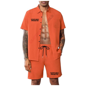 Luxury Summer orange color Shorts <b>Set</b> With custom logo breathable woven Technique Casual <b>Knitting</b> Style 2piece <b>set</b> - Product Image 1