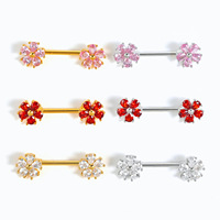 Piercing de téton tendance en acier inoxydable plaqué or, motif double fleur CZ, coloré, pour fête et décoration corporelle