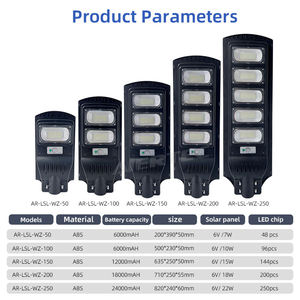 Éclairage extérieur étanche IP66 50W 100W 150W 200W 250W, lampadaire solaire LED intégré tout-en-un - Product Image 6