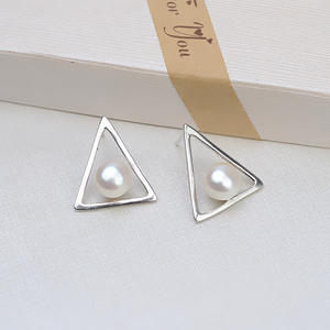 Boucles d'oreilles triangulaires en argent S925 Wenchi avec incrustation de perles personnalisées, accessoires DIY simples, support vide, Chine 16145 - Product Image 4