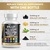 Biocaro Suppléments pour Adultes Shilajit Capsules de Mousse de Mer avec Huile de Graines Noires Ashwagandha Racine de Bardane Shilajit de l'Himalaya