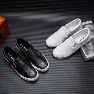Slip On Lazy Shoes Men Casual <b>Leather</b> Style Work Shoes Korean Style Pure White Elastic Band Student Skate <b>Sneakers</b> - Product Image 4