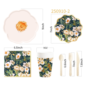 DAMAI - Juego de Platos de Papel Desechables Personalizados con Tema de Flores Blancas para Fiesta de Té de Primavera, Decoración para Fiesta de Té, Artículos para Fiesta - Product Image 4