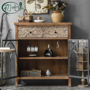 American Country Style Carved Sideboard 98x40x108cm <b>Storage</b> Living Room Cabinet Kitchen Furniture - Product Image 4