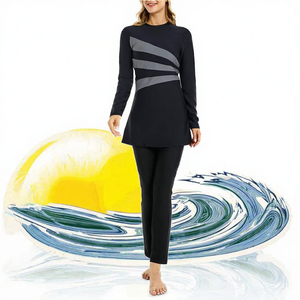 Maillots de bain modestes 3 pièces imprimés à coupe haute pour femmes musulmanes, anti-UV, Abaya islamique à manches longues et pantalon en Spandex/Polyester - Product Image 3