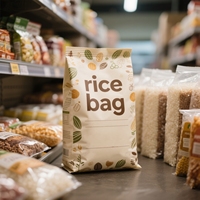 Sacs d'emballage pour riz en nylon avec logo personnalisé, résistants à l'humidité, thermoscellables, refermables avec fermeture éclair, fond plat, pochette autoportante avec poignée