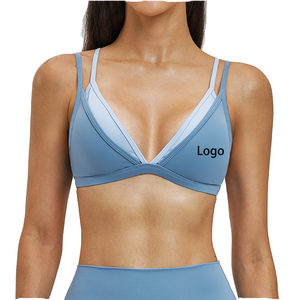 Fitrova Enterprises Soutien-gorge de sport respirant et à séchage rapide pour femme, dos nu, col en V profond, 2-en-1, couleur contrastante - Product Image 1