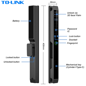 กุญแจการ์ดดิจิตอล Tolink ป้องกันน้ำ IP65 ระบบ Tuya Wifi <span class=keywords><strong>TTlock</strong></span> พร้อมระบบจดจำใบหน้า 3 มิติ ลายนิ้วมือ  สมาร์ทล็อคไฟฟ้าสำหรับประตูอลูมิเนียม - Product Image 6