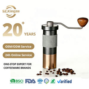 Kingze Logo personnalisé Nouveau design Corps en alliage d'aluminium portable en acier inoxydable 420 Burr Manuel Moulin à café en grains pour l'extérieur - Product Image 1