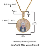Pendentif en pierre avec médaillon photo personnalisé Hip-Hop avec zircon baguette, breloques en cristal, chaînes en or plaqué, fournitures pour la fabrication de bijoux
