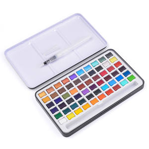 Cakes d'aquarelle de qualité supérieure, 48 couleurs, brillants, métalliques, solides, avec pinceau à eau - Product Image 1