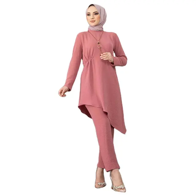 New Fashionable Linen Set of Islamic Clothing for Modest Muslim Women Modern Design Dress and Hijab for Decoration