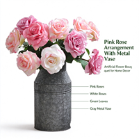 Bouquet de 6 roses artificielles roses - 65 cm - Fleurs artificielles enveloppées - Fausses fleurs gaufrées moulées par injection - Décoration moderne pour salon