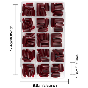 Boîte 300 pièces Nail Art décalcomanies vin rouge moyen Long couleur unie <span class=keywords><strong>faux</strong></span> ongles tête carrée artistique plein bâton fini Patch - Product Image 4