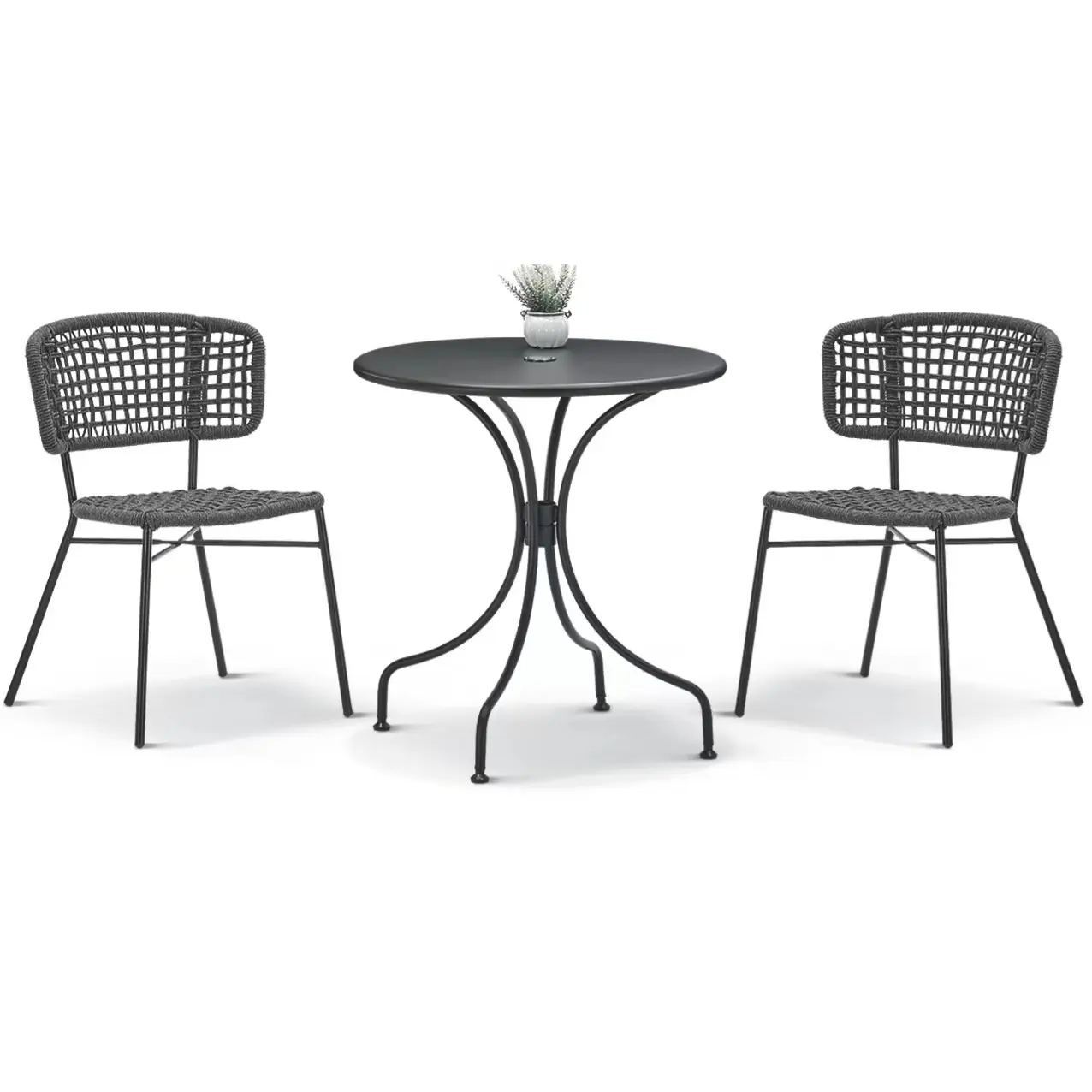Conjunto de móveis sintéticos em aço inoxidável, cadeira e mesa de plástico com braço moderno de alumínio pe rattan
