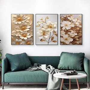 Luxury Elegant White Floral Triptych Set of 3 <strong>Framed</strong> <strong>Botanical</strong> Oil Painting <strong>Prints</strong> Suitable for Elegant Interior Decor Painting - Product Image 2