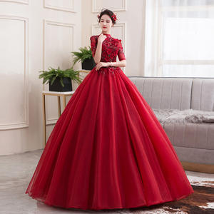 SWS839 Feihiluo Rotes Ballkleid Off-Shoulder Tüll Hochzeit Glitter Boden langes Abendkleid Dekorierte Spitzen applikationen Stickerei - Product Image 6