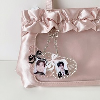 Pendentif en acrylique transparent avec ailes d'ange mignonnes et nœud, cadre photo de 1 pouce pour photos d'identité et porte-photo Purikura pour breloque de sac