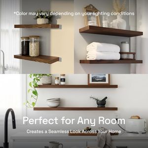 Juego de 2 Estantes Flotantes de Madera Real de 16 Pulgadas con Acabado en Nogal, Estilo Rústico Moderno, <span class=keywords><strong>para</strong></span> Colgar en la Pared del <span class=keywords><strong>Baño</strong></span> o la Cocina - Product Image 5