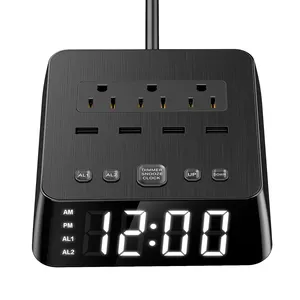 Electric Socket Outdoor Use Mini Rechargeable Portable Travel Power Strip With Usb 4 Ports Cube Alarm Clock