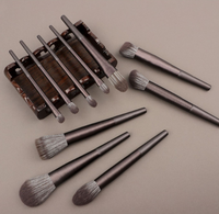 Pinceaux de maquillage synthétiques de haute qualité pour fond de teint et anticernes, en bois brun, doux et volumineux, pour le visage, 10 pièces, vegan, modèle 2026