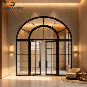 ประตูกระจกบานเฟี้ยมคู่แบบโค้ง โครงอะลูมิเนียมสีดำ GS Luxury Villa พร้อมบานกระจกด้านบน - Product Image 5