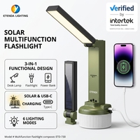 Projecteur LED Solaire Portable ETD-730 Haute Luminosité, Lampe de Secours à Main 3-en-1 avec Batterie Externe pour Camping, Randonnée, SOS