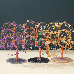 Árbol de la Abundancia de Cristal Natural al por Mayor, con Forma de Sauce Llorón, Envuelto en Alambre de Cobre, Árbol de Chakra sobre Base de Rodaja de Ágata para Decoración del Hogar - Product Image 3