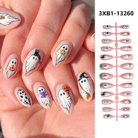 Nouveauté 2026 : Faux Ongles à Presser Amande Rondes Motif Fantôme Araignée de Dessin Animé pour Décoration d'Ongles d'Halloween