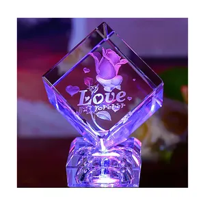 Square Laser Engraved I Love You Design Crystal Cube Crystal Gifts For Wedding Favors Guest Gifts