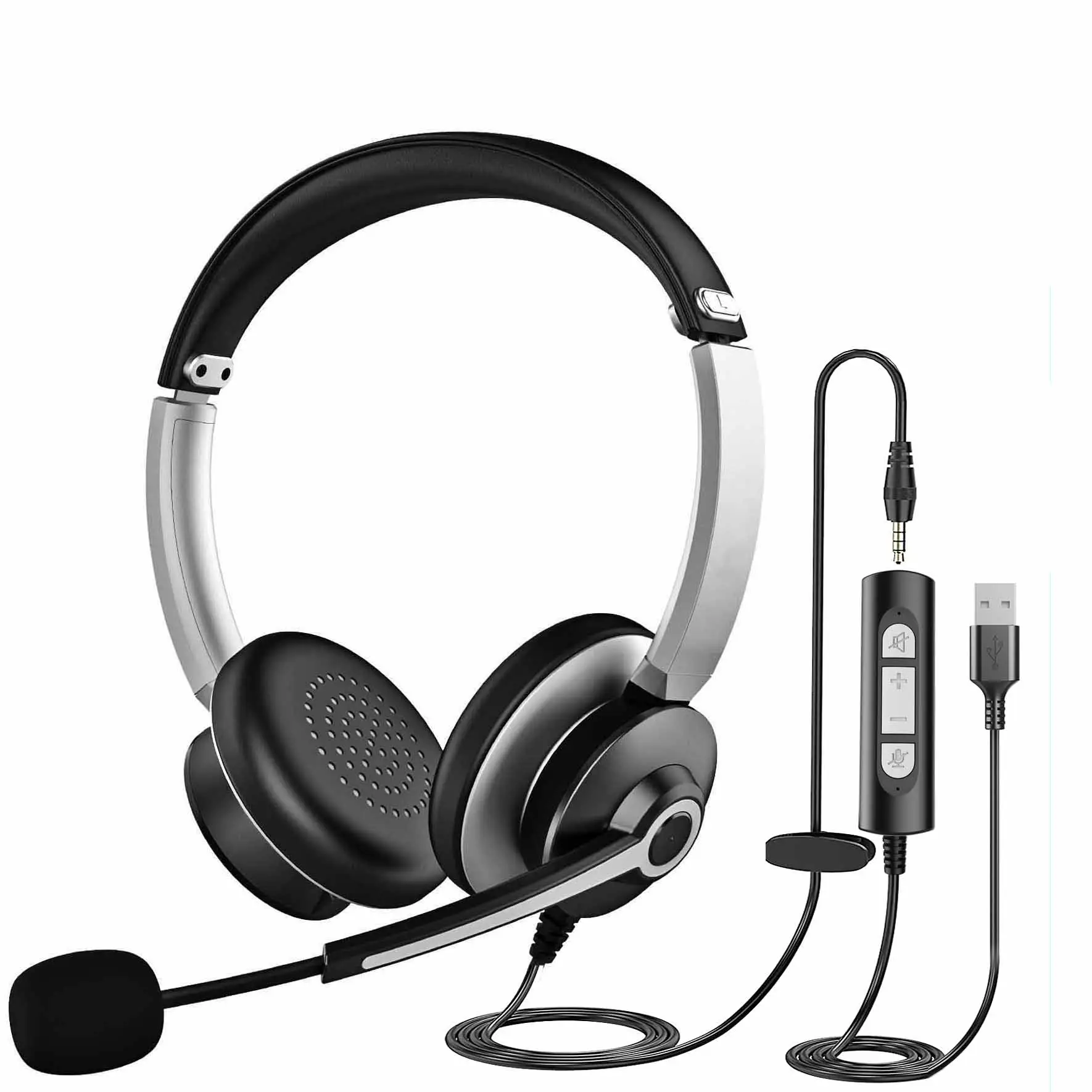 Fone de ouvido com fio para computador, conector de 3,5 mm, zoom, skype, call center, fone de ouvido com microfone para Android e Windows