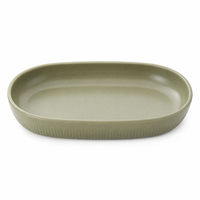 Antiek groene ecovriendelijke melamine grote ovale serveerschaal, breed en diep, geschikt voor delen, salade, groenten, feestjes en buffetten
