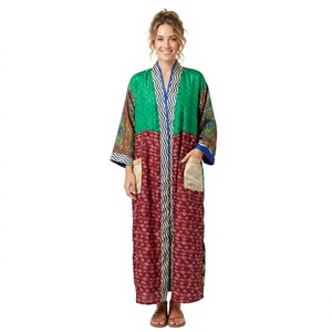 Bata Larga de Mujer con Parches, Manga Larga, Cuello en V, Estilo Kimono, Tela Suave Tejida, Ropa Casual de Primavera - Product Image 1