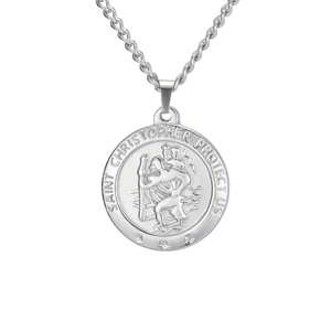 Collana con ciondolo tondo San Cristopher classica <span class=keywords><strong>catenina</strong></span> con amuleto religioso ci protegge gioielli in acciaio inossidabile - Product Image 1
