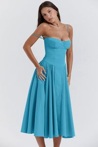 Vestuário Fabricante Personalizado Luxo De Alta Qualidade Francês De Cintura Alta A Linha Vestido Baixo MOQ Formal Elegante Mulher Casual Vestidos - Product Image 4