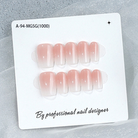 Set de 10 Uñas Postizas Rosadas con Diseño Cuadrado Francés y Lazo, Forma Almendrada, ABS, Hechas a Mano, con Pegamento, para Salón de Belleza