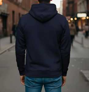 Sudadera con Capucha Azul Marino Sólido para Hombre, Corte Regular Informal, Bolsillo Frontal, 100% Algodón Ecológico Transpirable ODM - Product Image 2